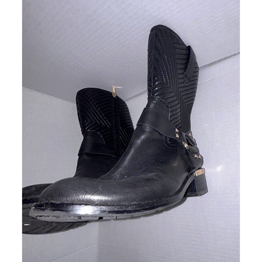 Moto Boots Women's Size 8.5 Black Quilted Leather Side Zip Vince Camuto - Picture 12 of 15